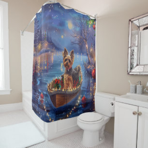 Biewer Terrier Christmas Festive Voyage Shower Curtain