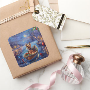 Biewer Terrier Christmas Festive Voyage Square Sticker