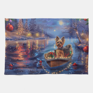 Biewer Terrier Christmas Festive Voyage Tea Towel