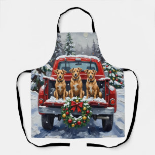 Biewer Terrier Christmas Red Truck Holiday Apron