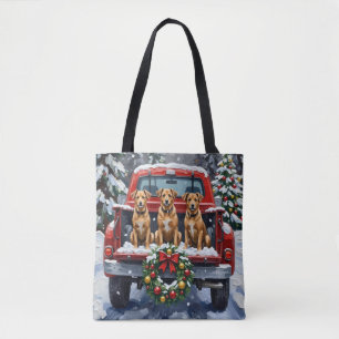 Biewer Terrier Christmas Red Truck Holiday Tote Bag