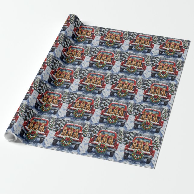 Biewer Terrier Christmas Red Truck Holiday Wrapping Paper (Unrolled)