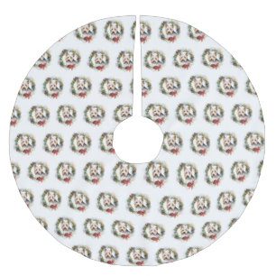 Biewer Terrier Christmas Wreath Festive Pup  Brushed Polyester Tree Skirt