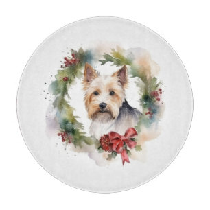 Biewer Terrier Christmas Wreath Festive Pup Cutting Board