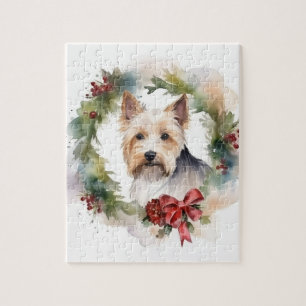 Biewer Terrier Christmas Wreath Festive Pup Jigsaw Puzzle