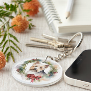 Biewer Terrier Christmas Wreath Festive Pup Key Ring