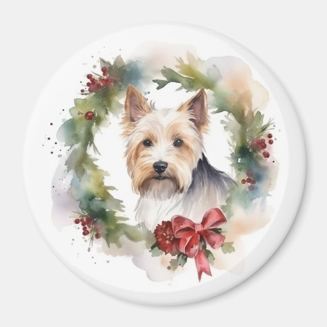Biewer Terrier Christmas Wreath Festive Pup  Magnet (Front)