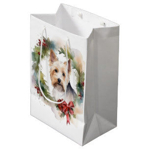 Biewer Terrier Christmas Wreath Festive Pup Medium Gift Bag