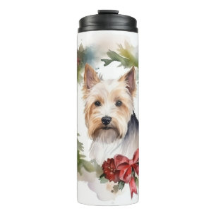 Biewer Terrier Christmas Wreath Festive Pup Thermal Tumbler