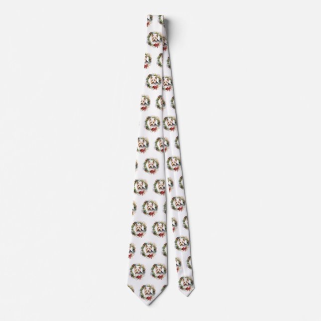 Biewer Terrier Christmas Wreath Festive Pup  Tie (Front)
