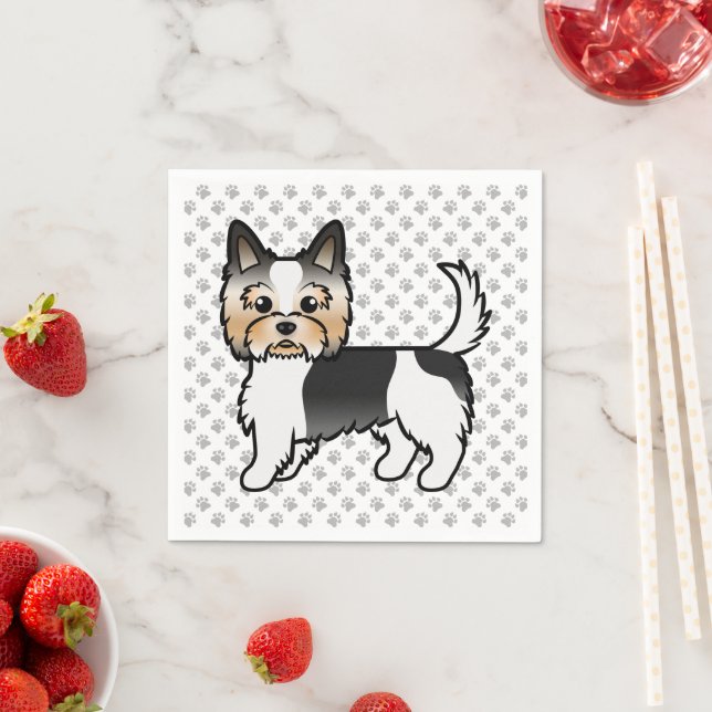 Biewer Terrier Cute Cartoon Dog Drawing & Paws Napkin (Insitu)