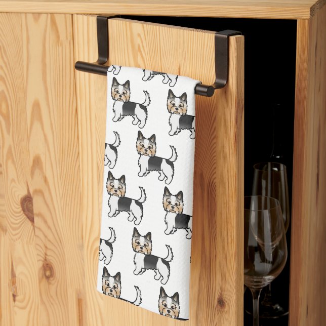 Biewer Terrier Cute Cartoon Dog Pattern Tea Towel (Thirds Fold)