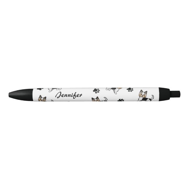Biewer Terrier Cute Cartoon Dog With Paws & Name Black Ink Pen (Front)