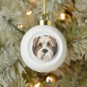 Biewer Terrier Dog 3D Inspired Ceramic Ball Christmas Ornament