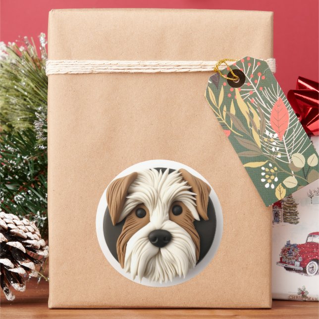 Biewer Terrier Dog 3D Inspired Classic Round Sticker (Holiday)