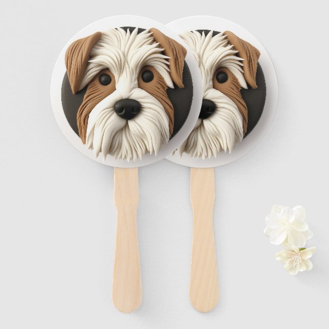 Biewer Terrier Dog 3D Inspired Hand Fan (Front and Back)