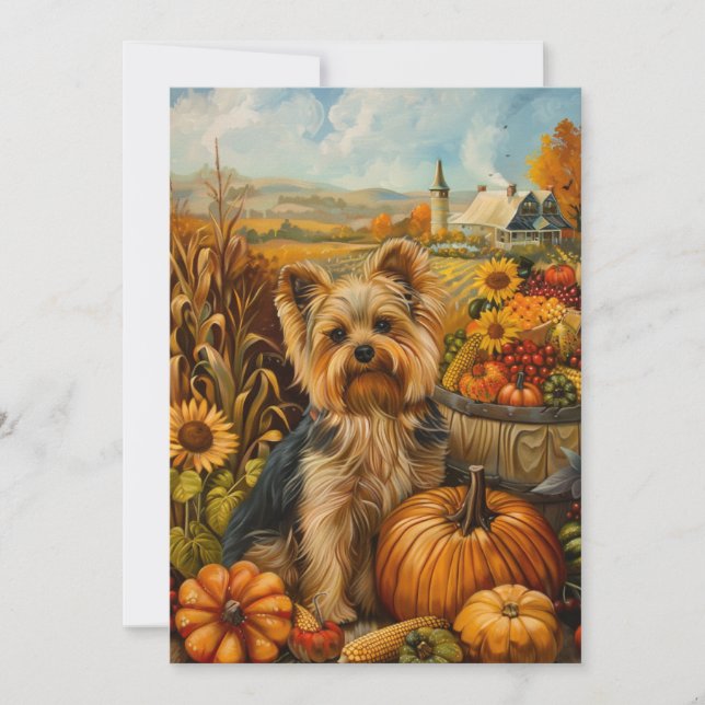 Biewer Terrier Dog Autumn Harvest Thanksgiving Holiday Card (Front)