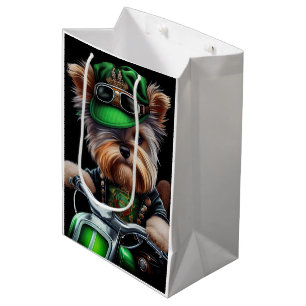Biewer Terrier Dog Driving Bike St. Patrick's Day Medium Gift Bag