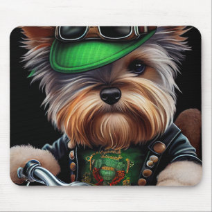 Biewer Terrier Dog Driving Bike St. Patrick's Day Mouse Mat
