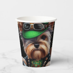 Biewer Terrier Dog Driving Bike St. Patrick's Day Paper Cups