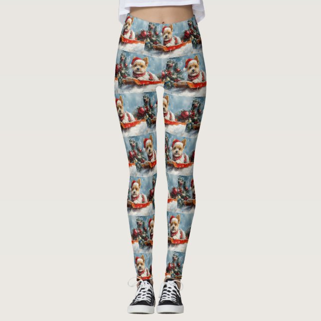 Biewer Terrier Dog in Sledge Let it Snow Christmas Leggings (Front)