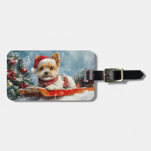 Biewer Terrier Dog in Sledge Let it Snow Christmas Luggage Tag