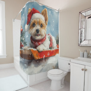 Biewer Terrier Dog in Sledge Let it Snow Christmas Shower Curtain