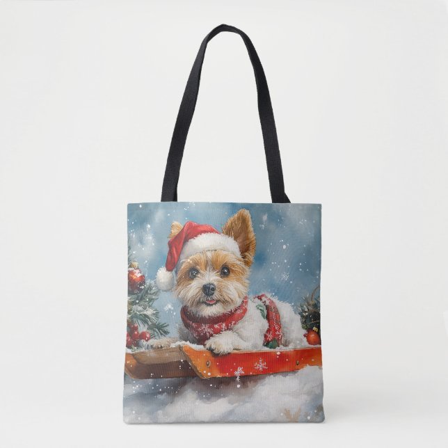 Biewer Terrier Dog in Sledge Let it Snow Christmas Tote Bag (Front)