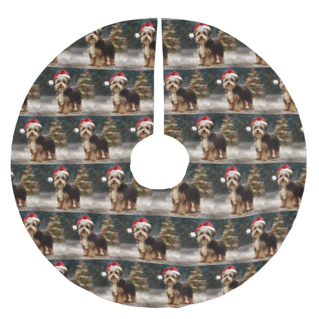 Biewer Terrier Dog in Snow Christmas  Brushed Polyester Tree Skirt (Front)