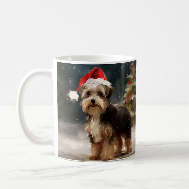 Biewer Terrier Dog in Snow Christmas  Coffee Mug (Left)