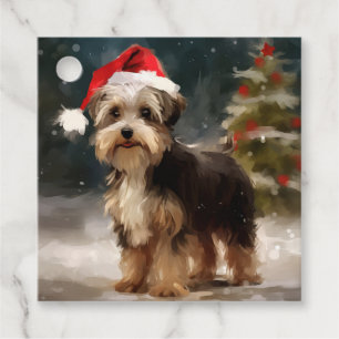 Biewer Terrier Dog in Snow Christmas Favour Tags