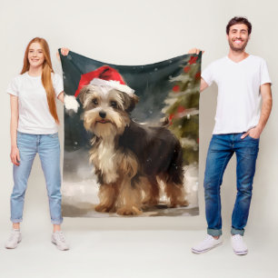 Biewer Terrier Dog in Snow Christmas  Fleece Blanket