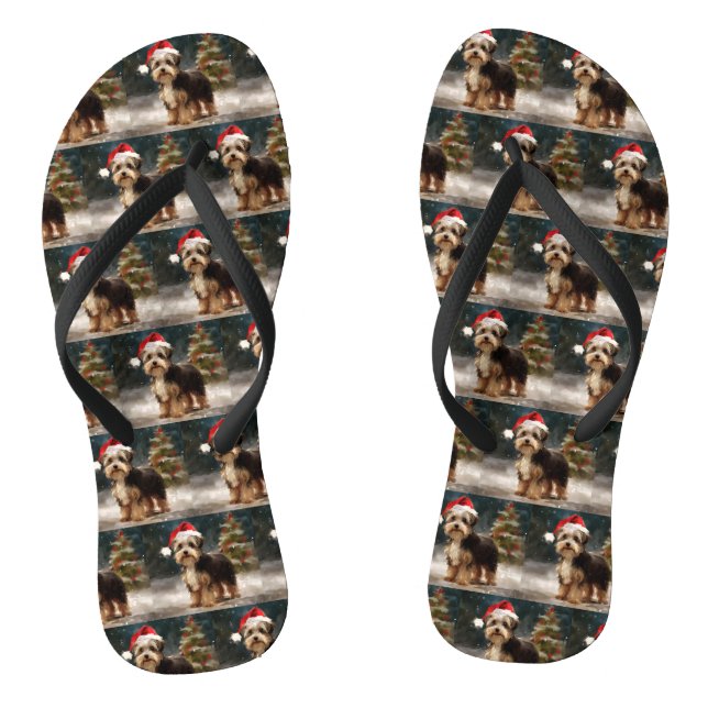 Biewer Terrier Dog in Snow Christmas  Flip Flops (Footbed)