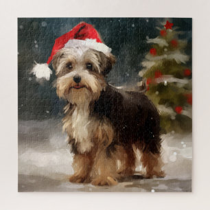 Biewer Terrier Dog in Snow Christmas Jigsaw Puzzle