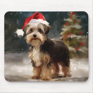 Biewer Terrier Dog in Snow Christmas Mouse Mat