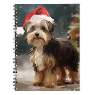Biewer Terrier Dog in Snow Christmas Notebook