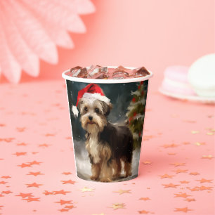 Biewer Terrier Dog in Snow Christmas Paper Cups