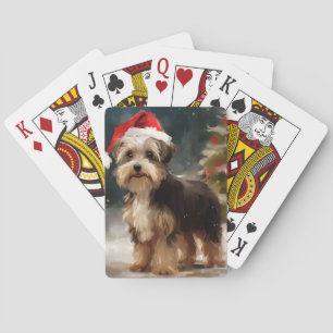 Biewer Terrier Dog in Snow Christmas Playing Cards