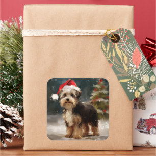 Biewer Terrier Dog in Snow Christmas  Square Sticker