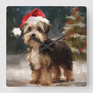 Biewer Terrier Dog in Snow Christmas Square Wall Clock
