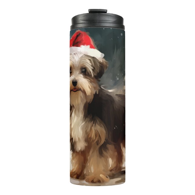 Biewer Terrier Dog in Snow Christmas  Thermal Tumbler (Front)