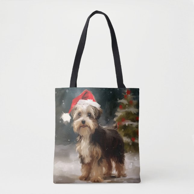Biewer Terrier Dog in Snow Christmas  Tote Bag (Front)