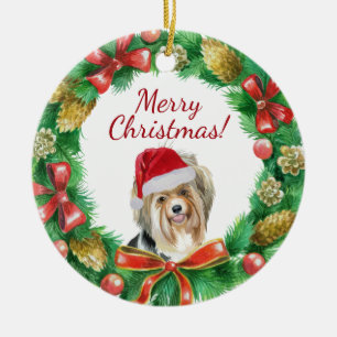 Biewer Terrier Dog Merry Christmas Ceramic Tree Decoration