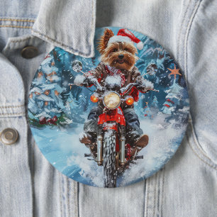 Biewer Terrier Dog Riding Motorcycle Christmas 6 Cm Round Badge