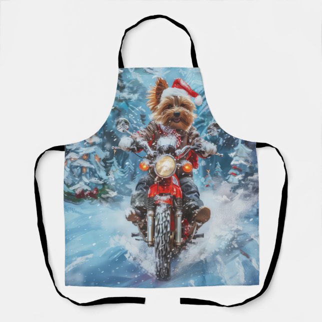 Biewer Terrier Dog Riding Motorcycle Christmas Apron (Front)