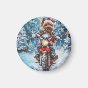 Biewer Terrier Dog Riding Motorcycle Christmas Magnet