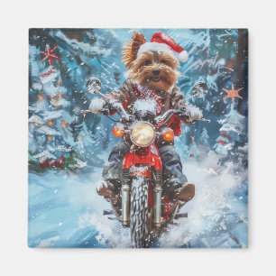 Biewer Terrier Dog Riding Motorcycle Christmas Magnet