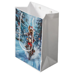 Biewer Terrier Dog Riding Motorcycle Christmas Medium Gift Bag