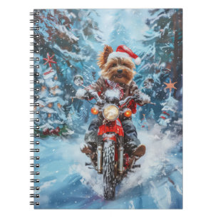 Biewer Terrier Dog Riding Motorcycle Christmas Notebook