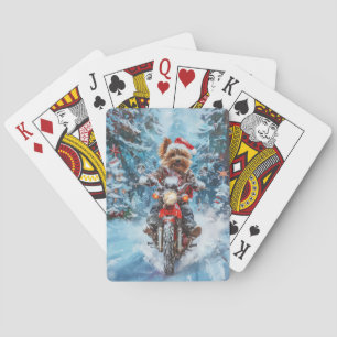 Biewer Terrier Dog Riding Motorcycle Christmas Playing Cards